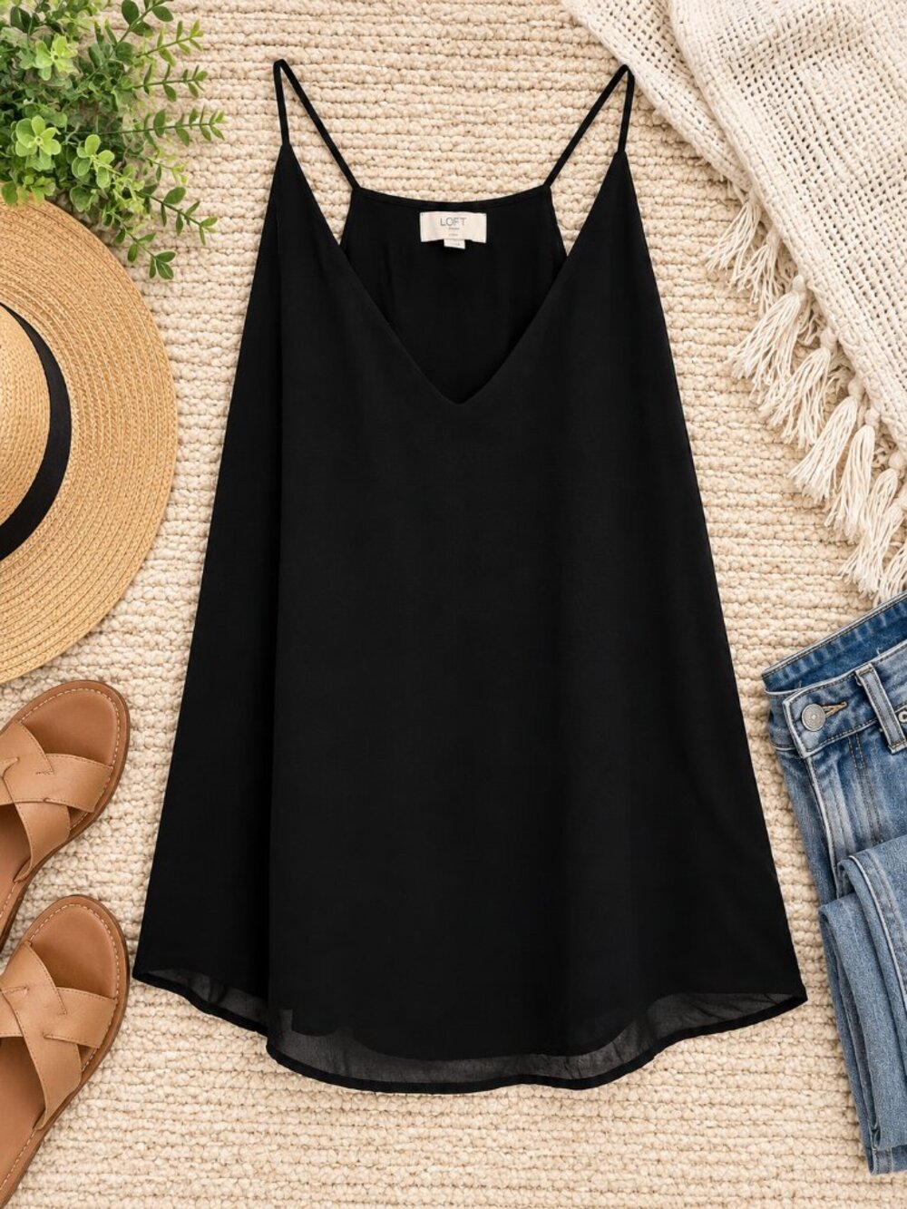 LOFT Size Medium Black V-Neck Chiffon Camisole Tank Top